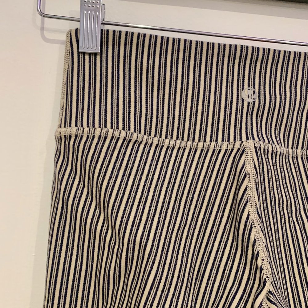 Lululemon Striped Creme and Navy Leggings